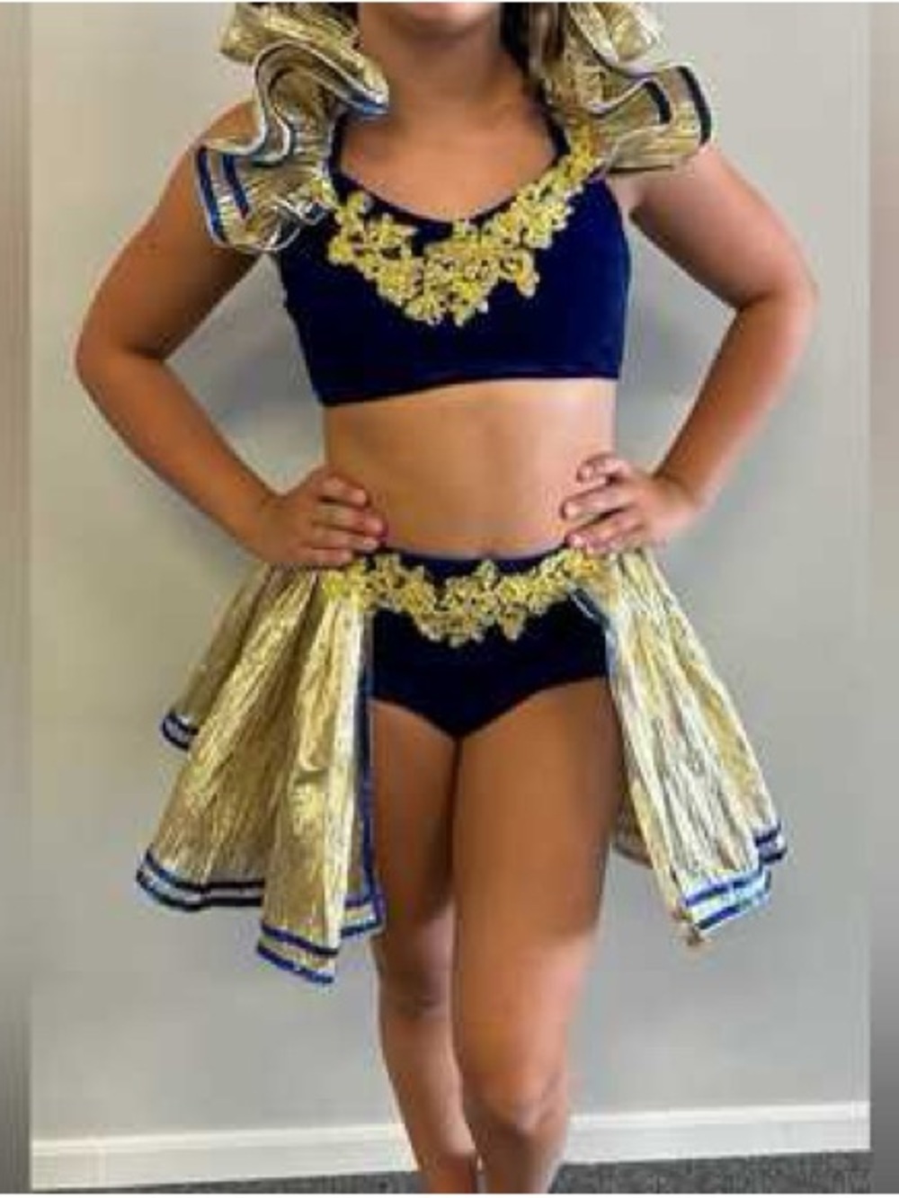 Kids blue and Gold Dance Costume Top and Skirt